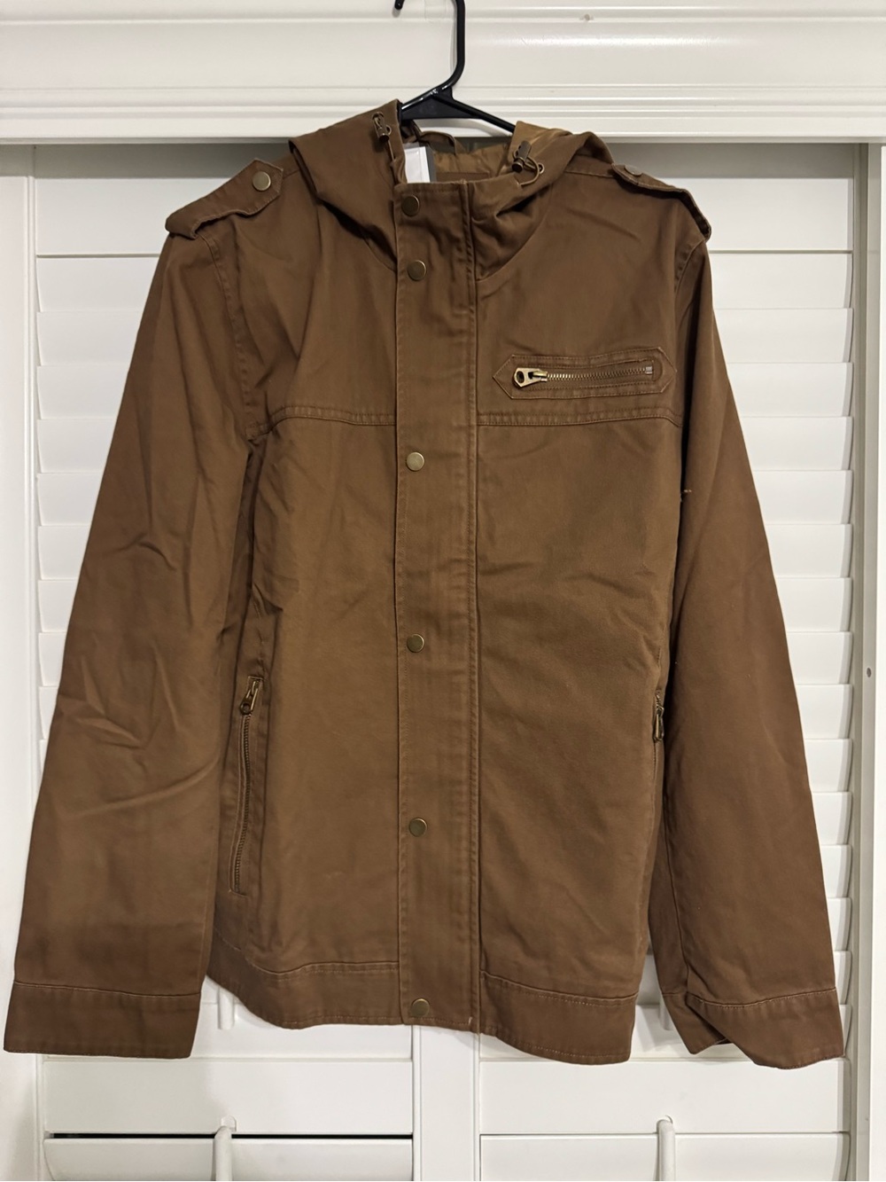 Men Brown Hooded Jacket - Casual Utility Coat